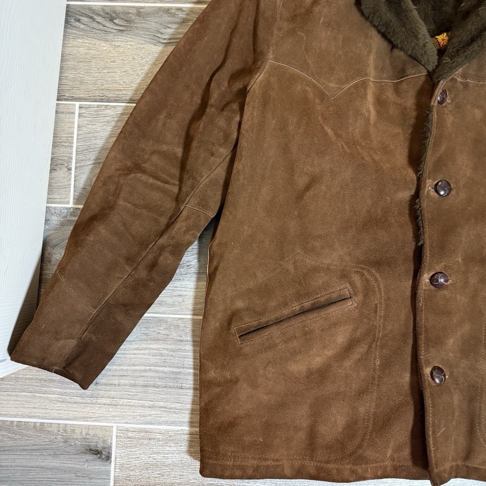 Vintage Pioneer Wear Men's Suede Leather Western Jacket Coat Lined 46 Retro - Picture 2 of 16